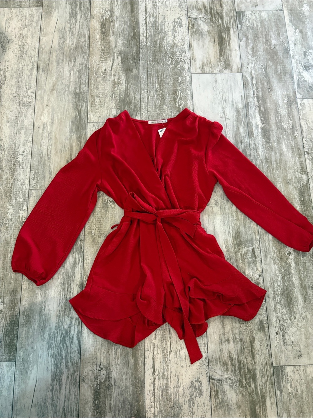 Red Wrap Romper with Tie Belt